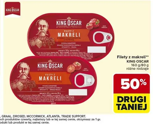 Filety z makreli w sosie pomidorowym z papryką King Oscar promocja w Carrefour