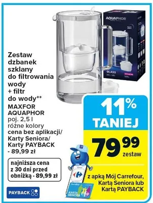 Zestaw dzbanek szklany do filtrowania wody + filtr do wody promocja w Carrefour