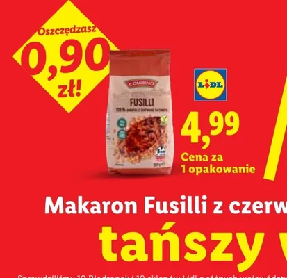 Makaron Fusilli z czerwonej soczewicy Combino promocja w Lidl