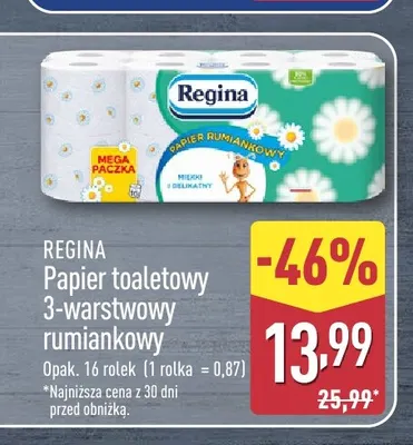 Papier toaletowy 3-warstwowy rumiankowy Regina 16-pak promocja w Aldi