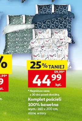 Komplet pościeli 100% bawełna wym.: 160x200cm promocja w Auchan
