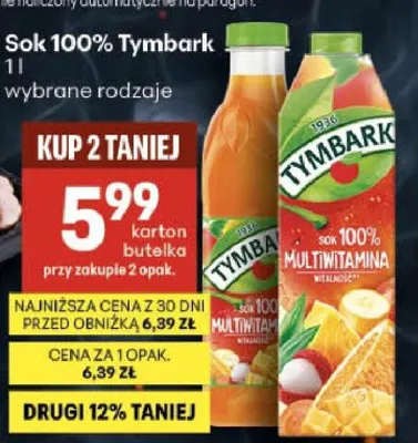 Sok 100% Tymbark promocja w Delikatesy Centrum