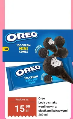Lody o smaku waniliowym z ciastkami kakaowymi Oreo Ice Cream Mini Cones promocja w Dino
