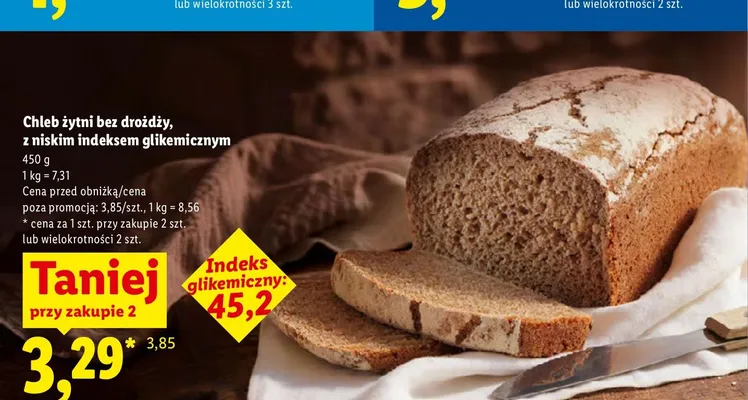 Chleb żytni bez drożdży z niskim indeksem glikemicznym promocja w Lidl