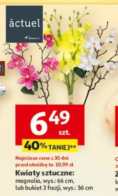 Kwiaty sztuczne: magnolia, wys.: 66 cm lub bukiet 3 łazji, wys.: 36 cm promocja w Auchan