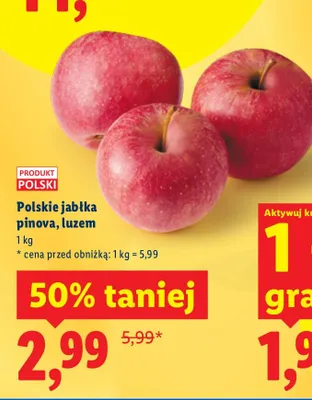 Polskie jabłka pinova, luzem promocja w Lidl