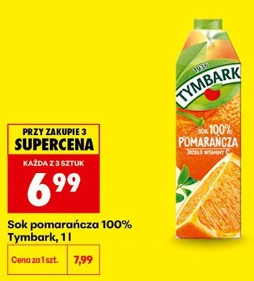 Sok pomarańczowy 100% Tymbark promocja w Biedronka