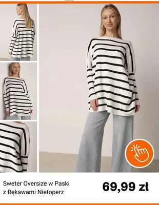 Sweter oversize w paski z rękawami nietoperz Born2be promocja w Born2be