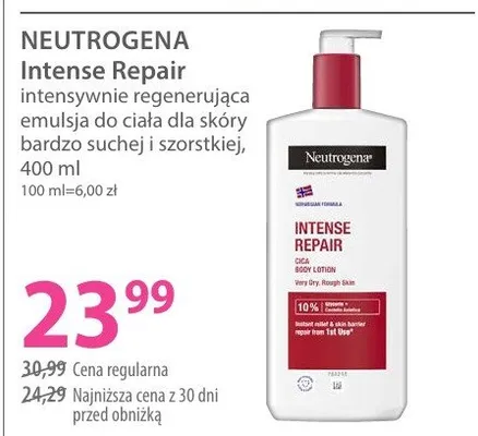 Intensywnie regenerująca emulsja do ciała dla skóry bardzo suchej i szorstkiej Neutrogena Intense Repair promocja w Hebe