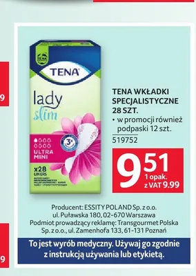 Wkładki specjalistyczne Tena Lady Slim Ultra Mini promocja w Selgros