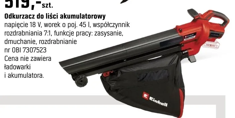 Odkurzacz do liści akumulatorowy promocja w OBI