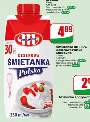 Śmietanka UHT 30% deserowa Polska Mlekovita promocja w Dino