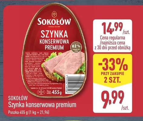 Szynka konserwowa premium Sokołów promocja w Aldi