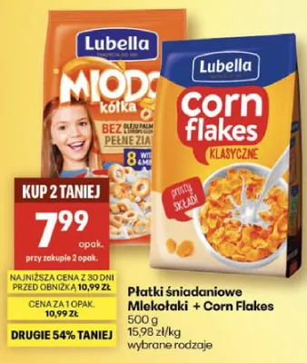 Płatki śniadaniowe Mlekolaki + Corn Flakes Lubella promocja w Delikatesy Centrum