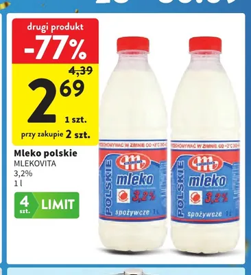 Mleko polskie Mlekovita 3,2% promocja w Intermarche