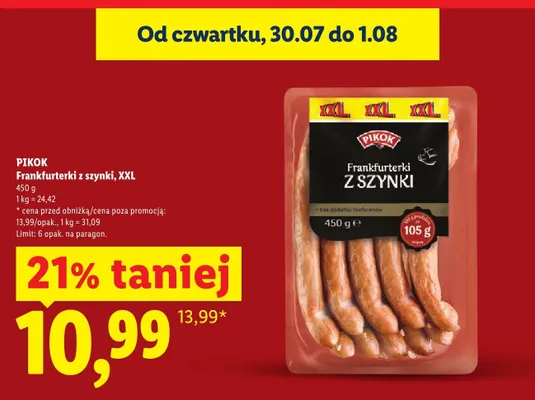 Frankfurterki z szynki Pikok XXL promocja w Lidl