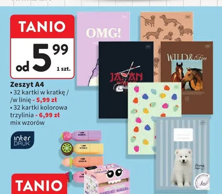 Zeszyt A4 Interdruk 32 kartki kolorowa trzylinia promocja w Intermarche