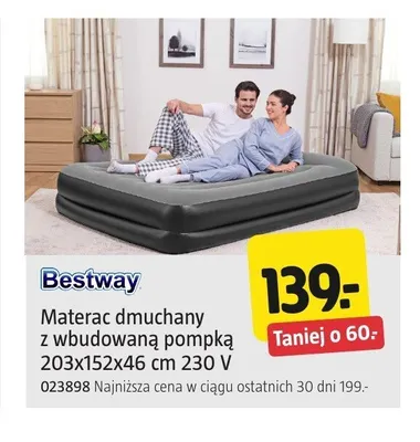 Materac dmuchany z wbudowaną pompką Bestway 203x152x46 cm 230V promocja w Jula