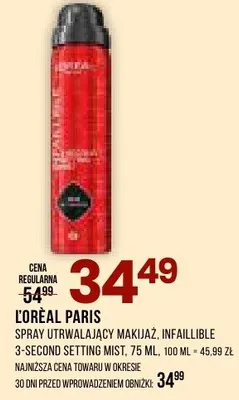 Spray utrwalający makijaż L'Oreal Paris Infaillible 3-Second Setting Mist promocja w Drogerie Natura