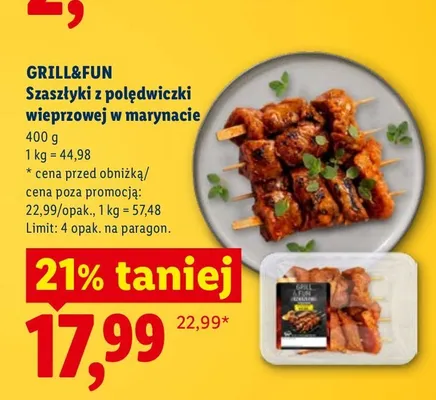 Szaszłyki z polędwiczki wieprzowej w marynacie Grill&Fun promocja w Lidl