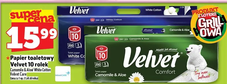 Papier toaletowy Velvet Camomile & Aloe 10 rolek promocja w TOPAZ