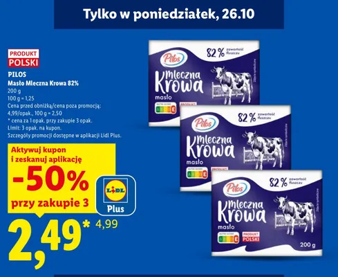 Masło Mleczna Krowa Pilos 82% promocja w Lidl