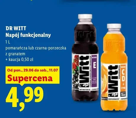 Napój funkcjonalny Dr Witt czarna porzeczka z granatem promocja w Lidl