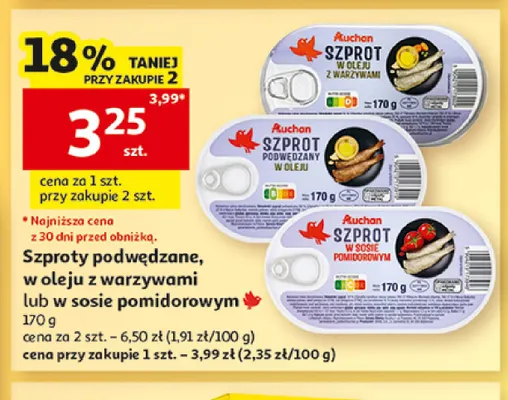 Szproty w oleju z warzywami Auchan promocja w Auchan