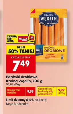 Parówki drobiowe Kraina Wędlin promocja w Biedronka