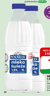 Mleko świeże 3.2 % eko Polmlek promocja w Dino