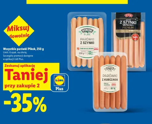 Parówki z szynki Pikok Pure promocja w Lidl