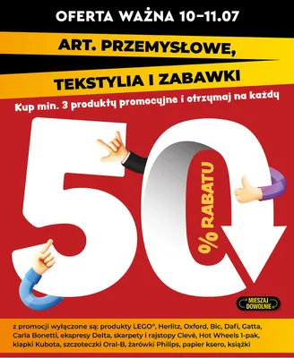 Artykuły przemysłowe, tekstylia i zabawki -50% przy zakupie 3 promocja w Biedronka