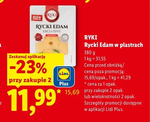 Ser Rycki Edam w plastrach Ryki promocja w Lidl