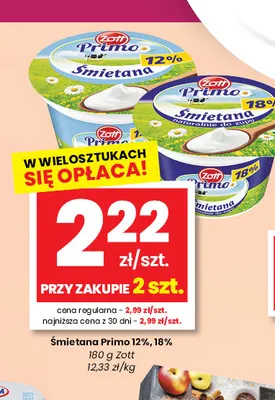 Śmietana Primo Zott 18% promocja w emma MARKET