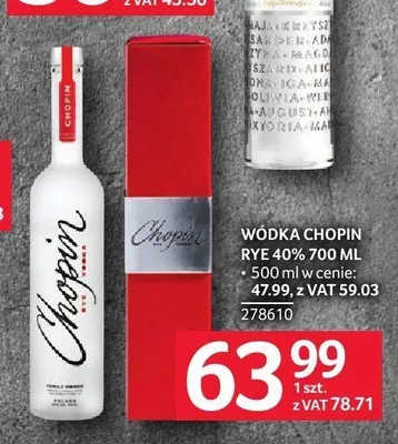 Wódka Chopin Rye 40% promocja w Selgros