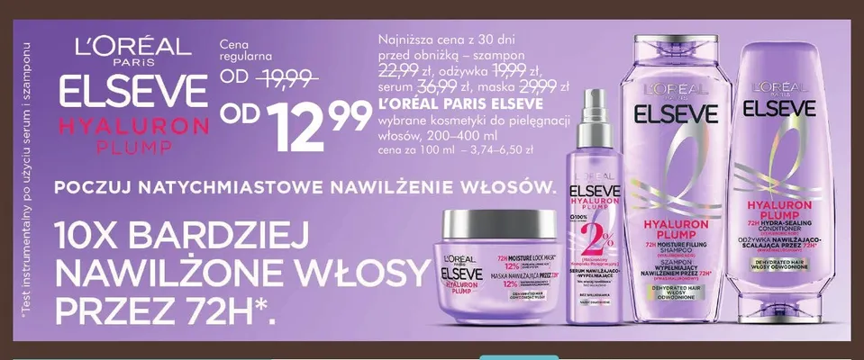Kosmetyki do pielęgnacji włosów Elseve Hyaluron Plump L'Oréal Paris promocja w Super-Pharm