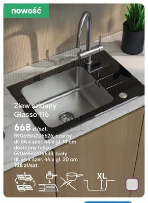 Zlew szklany Glasso 116 czarny dł. 64 x szer. 44 x gł. 19cm promocja w Castorama
