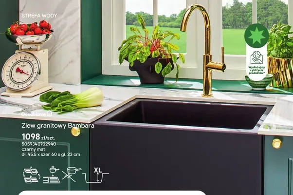 Zlew granitowy GoodHome Bambara czarny mat dł. 45,5 x szer. 60 x gł. 23cm promocja w Castorama