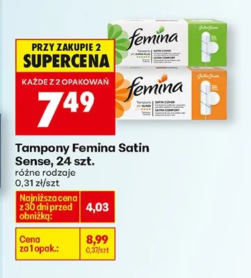 Tampony Satin Sense, różne rodzaje promocja w Biedronka