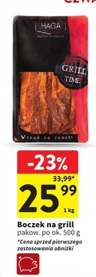 Boczek na grill pakow. po ok. 500g promocja w Intermarche