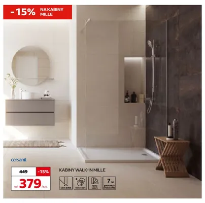Kabina prysznicowa walk-in Cersanit Mille promocja w Komfort