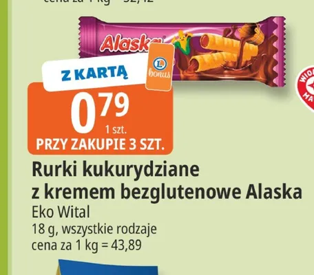 Rurki kukurydziane z kremem bezglutenowe Alaska Eko Wital promocja w Leclerc