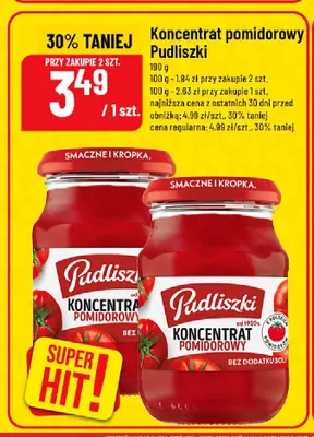 Koncentrat pomidorowy Pudliszki bez dodatku soli promocja w POLOmarket