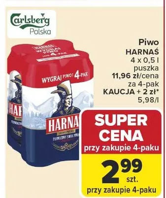 Piwo Harnaś puszka promocja w Carrefour Market