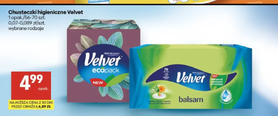 Chusteczki higieniczne Velvet promocja w Delikatesy Centrum