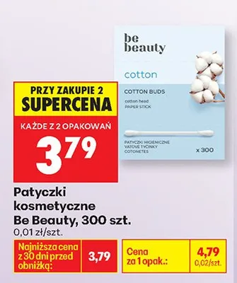 Patyczki kosmetyczne Be Beauty, 300 szt. promocja w Biedronka
