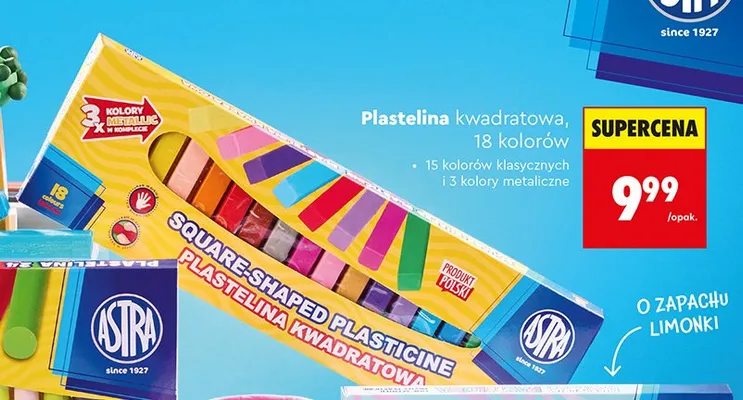 Plastelina kwadratowa Astra 18 kolorów promocja w Biedronka
