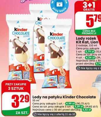 Lody na patyku Kinder Chocolate promocja w Dino