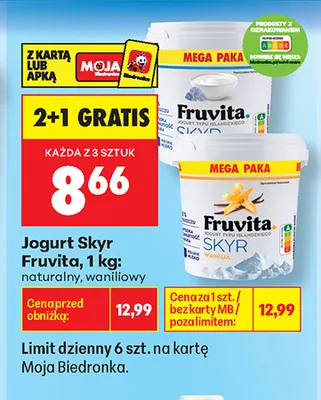 Jogurt Skyr Fruvita naturalny promocja w Biedronka