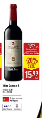 Wino czerwone Ocean's 5 półwytrawne promocja w Aldi